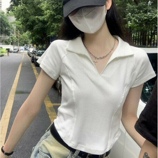 熱賣翻領正肩短袖T恤【白色】【S-L碼】（下單後請聯絡客服確認發貨尺碼）