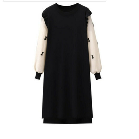 Hot selling fake two-piece knitted dress [black] [L-4XL size] (please contact customer service to confirm the delivery size after placing the order)