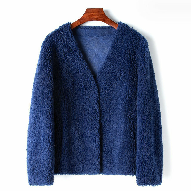 Hot selling V-neck wool particle jacket (S/M size) (dark blue) (contact customer service after placing the order to confirm the delivery size)