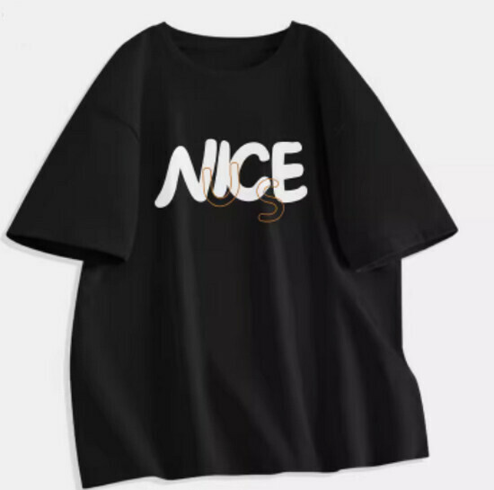 Hot selling pure cotton printed T-shirt [Black (letter winning bid)] [S-2XL size] (please contact customer service to confirm the delivery size after placing the order)