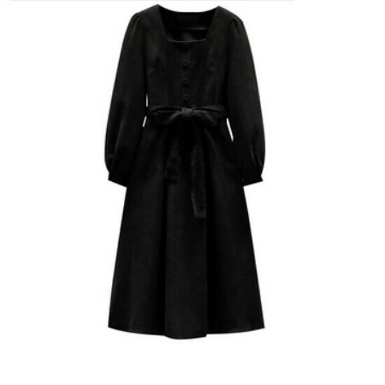 Hot selling autumn and winter square neck dress [black] [L-3XL size] (please contact customer service to confirm the delivery size after placing the order)