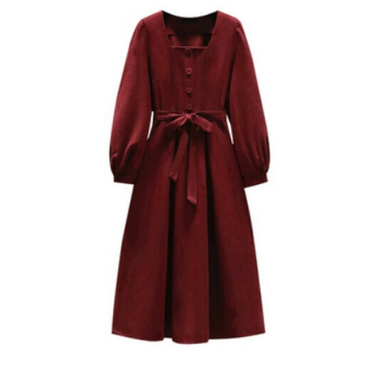 Hot selling autumn and winter square neck dress [red] [L-3XL size] (please contact customer service to confirm the delivery size after placing the order)