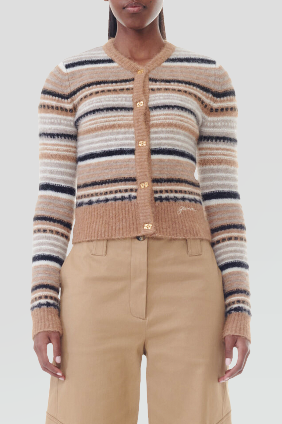 GANNI｜STRIPE 刺繡LOGO條紋針織外套