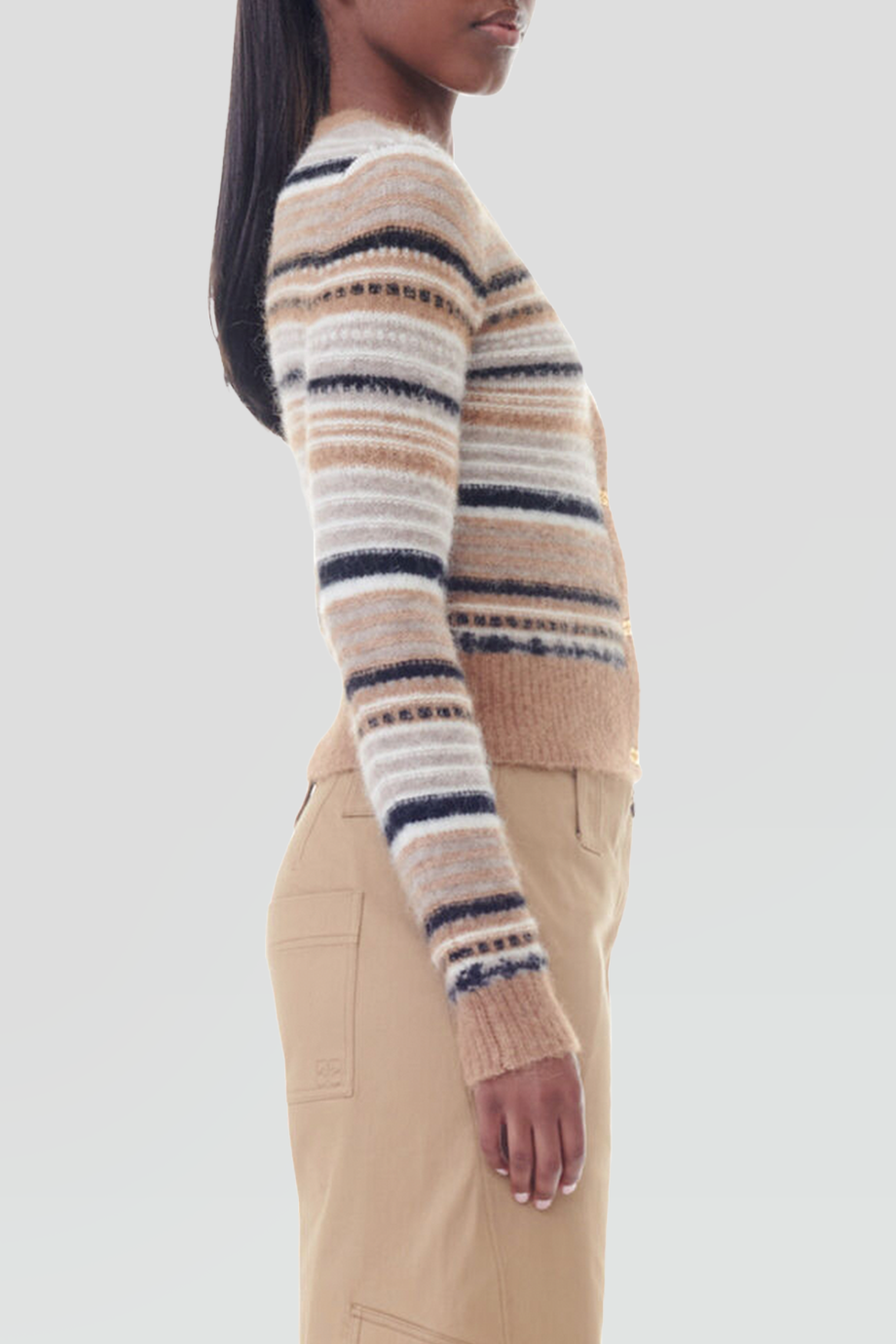 GANNI｜STRIPE 刺繡LOGO條紋針織外套