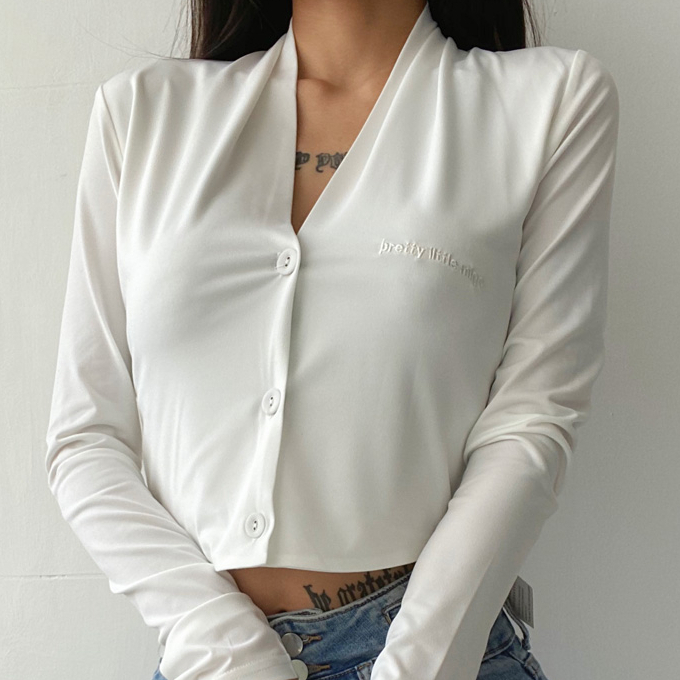 Hot selling deep V-neck long-sleeved short cardigan (white) (size S-L) (contact customer service after placing the order to confirm the delivery size)