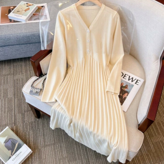 Hot selling knitted dress [Apricot color] [L-4XL size] (please contact customer service to confirm the delivery size after placing the order)