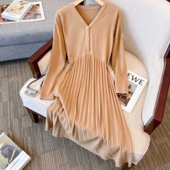 Hot selling knitted dress [khaki] [L-4XL size] (please contact customer service to confirm the delivery size after placing the order)