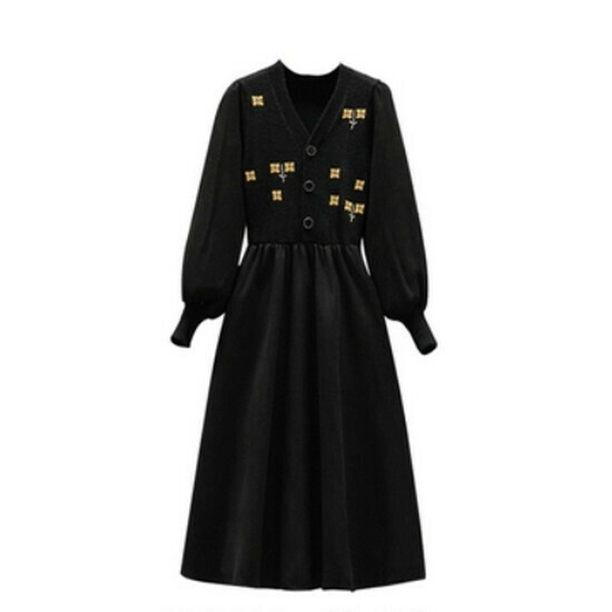 Hot selling embroidered knitted dress [black] [M-4XL size] (please contact customer service to confirm the delivery size after placing the order)