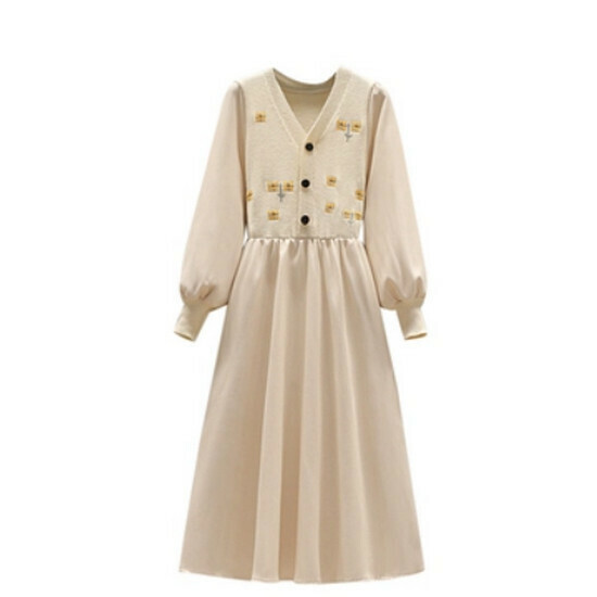 Hot selling embroidered knitted dress [Apricot] [M-4XL] (please contact customer service to confirm the delivery size after placing the order)