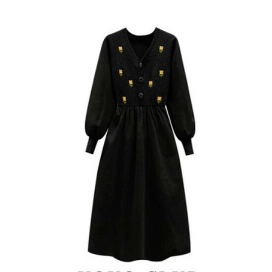 Hot selling embroidered knitted dress [black] [M-4XL size] (please contact customer service to confirm the delivery size after placing the order)