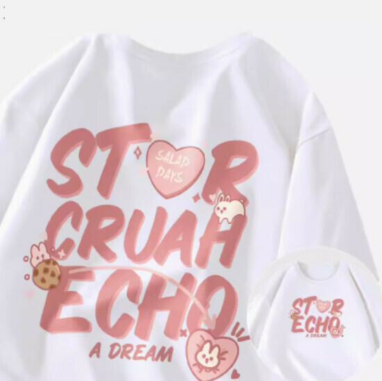 Hot selling childlike style short-sleeved T-shirt [white (love word)] [S-2XL size] (please contact customer service to confirm the delivery size after placing the order)