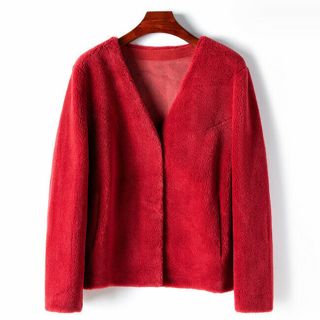 Hot selling V-neck wool particle jacket (S/M size) (red) (contact customer service after placing the order to confirm the delivery size)