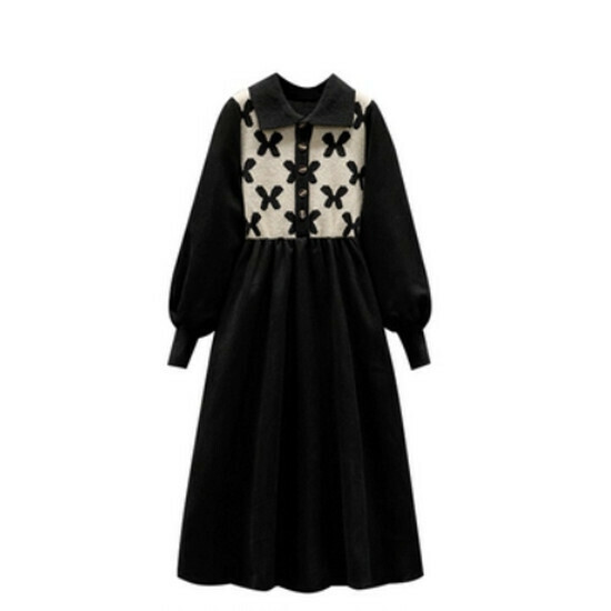 Hot selling polo collar knitted dress [black] [M-4XL size] (please contact customer service to confirm the delivery size after placing the order)