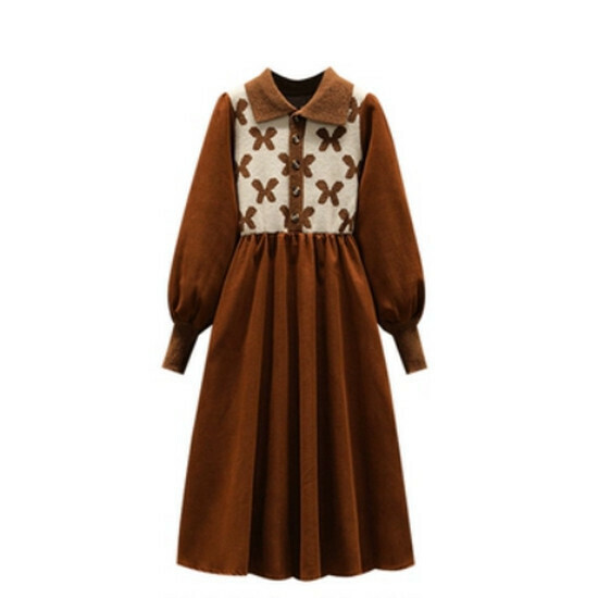 Hot selling polo collar knitted dress [khaki] [M-4XL size] (please contact customer service to confirm the delivery size after placing the order)