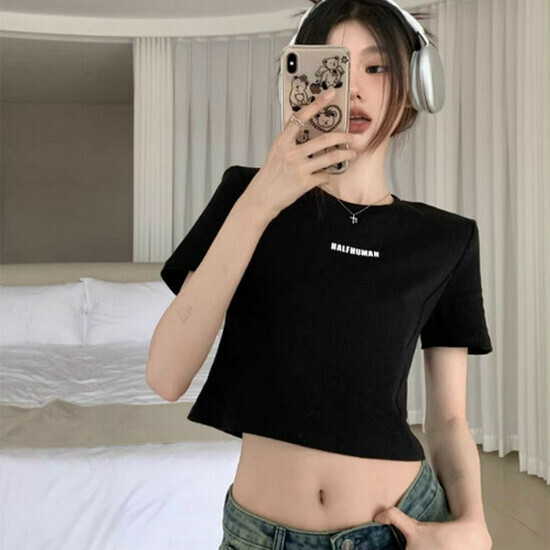 Hot Selling Hollow Right Shoulder Short Sleeve T-Shirt [Black] [Size S-L] (Please contact customer service to confirm the delivery size after placing the order)