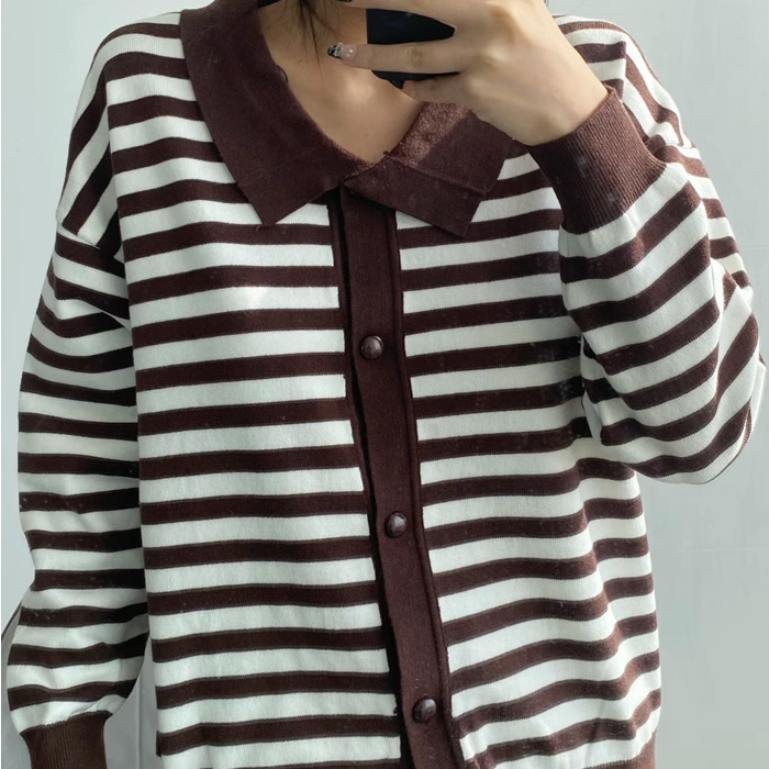 熱賣撞色條紋寬鬆針織開衫(咖色)(S/M碼)(下單後聯絡客服確認發貨尺碼)