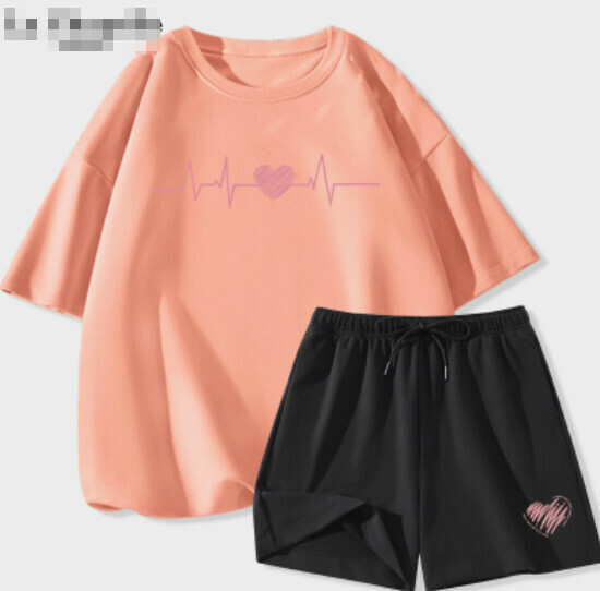 Hot selling ice silk shorts casual suit [orange pink (thrilling) + black pants] [S-2XL size] (please contact customer service to confirm the delivery size after placing the order)