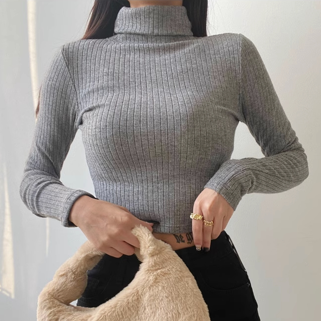 Hot selling turtleneck pullover long-sleeved sweater knitted sweater (grey) (S/M size) (contact customer service after placing the order to confirm the delivery size)