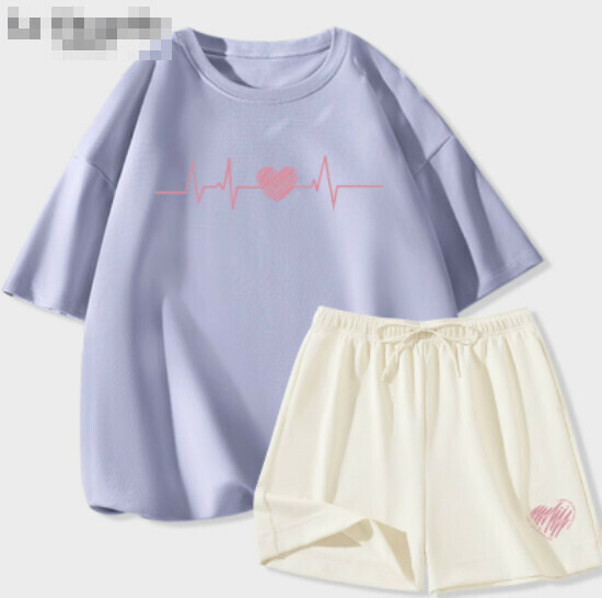 Hot selling ice silk shorts casual suit [light blue (heartbeat) + milky white pants] [S-2XL size] (please contact customer service to confirm the delivery size after placing the order)