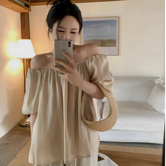 Hot Selling One Shoulder Puff Sleeve Baby Sweater [Apricot] [S-XL] (please contact customer service to confirm the delivery size after placing the order)