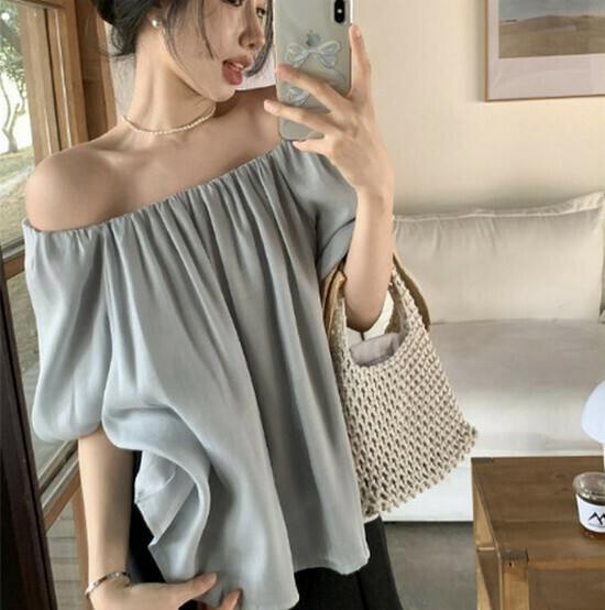 Hot Selling One Shoulder Puff Sleeve Baby Sweater [Blue] [S-XL] (Please contact customer service to confirm the delivery size after placing the order)