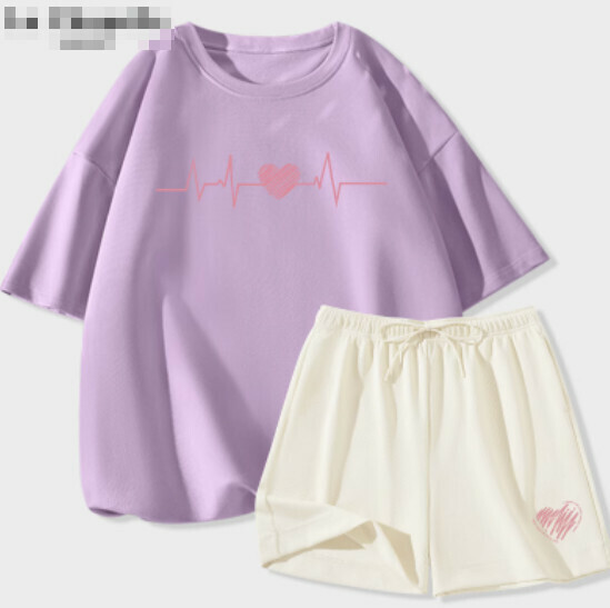 Hot-selling ice silk shorts casual suit [taro purple (heartbeat) + milky white pants] [S-2XL size] (please contact customer service to confirm the delivery size after placing the order)