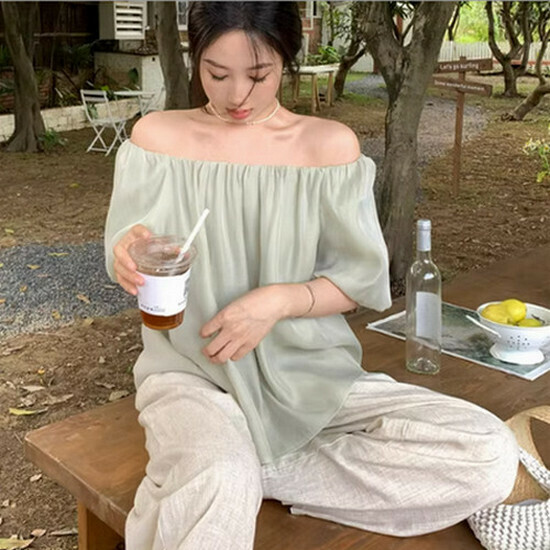 Hot Selling One Shoulder Puff Sleeve Baby Sweater [Green] [S-XL] (please contact customer service to confirm the delivery size after placing the order)