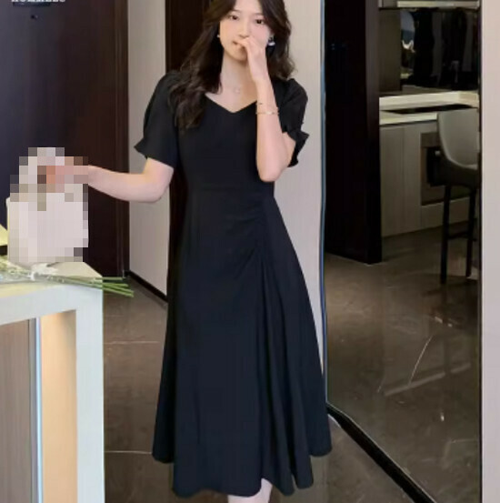 Hot selling puff sleeve dress [black] [S-2XL size] (please contact customer service to confirm the delivery size after placing the order)