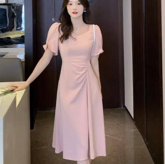 Hot selling puff sleeve dress [pink] [S-2XL] (please contact customer service to confirm the delivery size after placing the order)