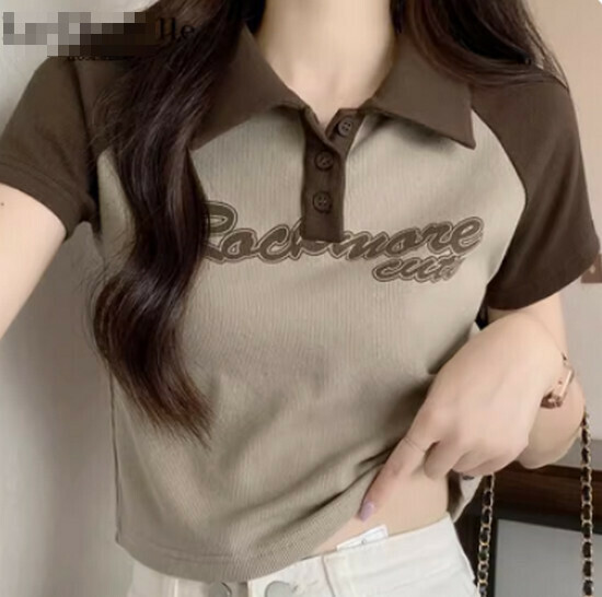 Hot selling contrasting color polo collar T-shirt [coffee color] [S-XL size] (please contact customer service to confirm the delivery size after placing the order)