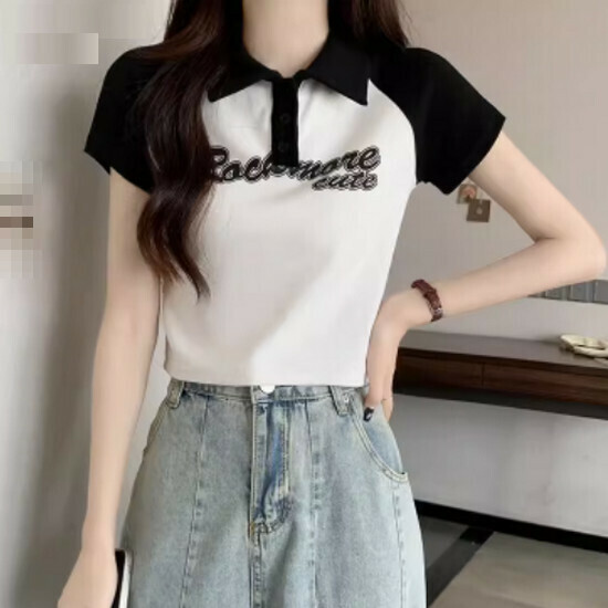 Hot selling contrasting color polo collar t-shirt [white] [S-XL size] (please contact customer service to confirm the delivery size after placing the order)