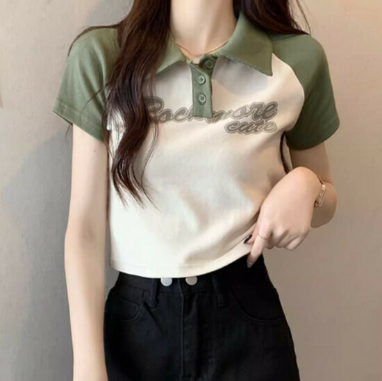 Hot selling contrasting color polo collar T-shirt [green] [S-XL size] (please contact customer service to confirm the delivery size after placing the order)