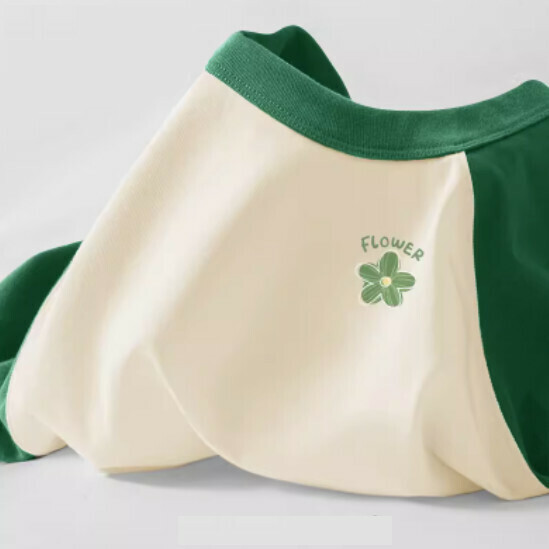 Hot Selling Raglan Contrast Color T-Shirt [Green (Qingya Flower Chest Logo)] [S-2XL Size] (Please contact customer service to confirm the delivery size after placing the order)
