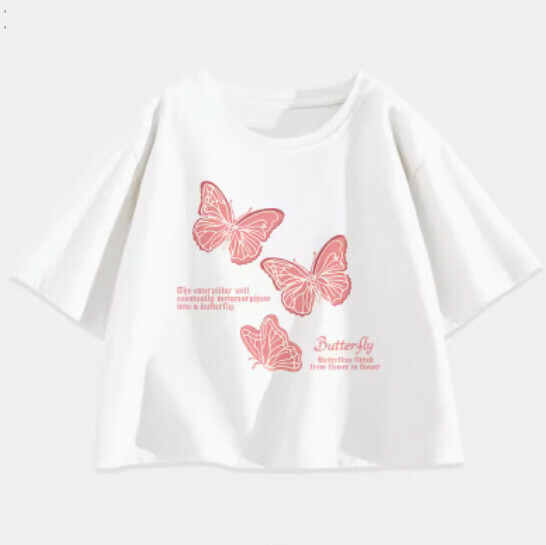 Hot selling ice silk short T-shirt [White (Flying Butterfly)] [S-2XL size] (please contact customer service to confirm the delivery size after placing the order)