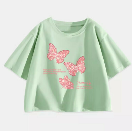 Hot selling ice silk short T-shirt [Fruit Green (Flying Butterfly)] [S-2XL Size] (please contact customer service to confirm the delivery size after placing the order)