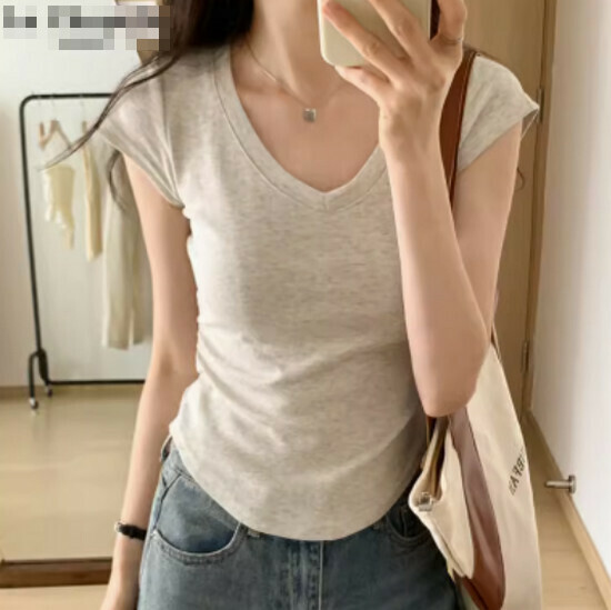 Hot selling solid color right shoulder T-shirt [light gray] [S-2XL size] (please contact customer service to confirm the delivery size after placing the order)