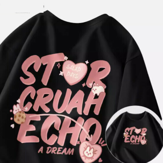 Hot selling childlike style short-sleeved T-shirt [Black (love word)] [S-2XL size] (please contact customer service to confirm the delivery size after placing the order)