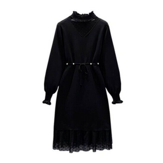 Hot selling lace splicing dress [black] [L-4XL size] (please contact customer service to confirm the delivery size after placing the order)