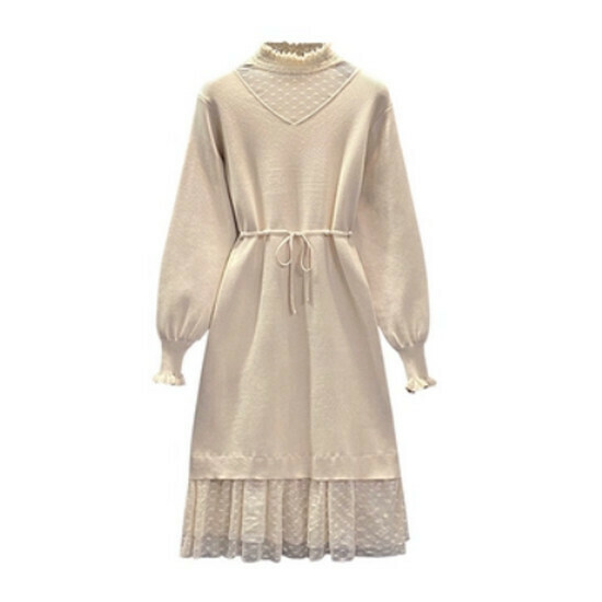 Hot selling lace splicing dress [Apricot color] [L-4XL size] (please contact customer service to confirm the delivery size after placing the order)