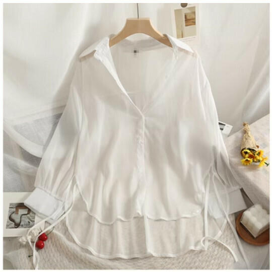 Roll-lapel LS shirt (white) (one size)