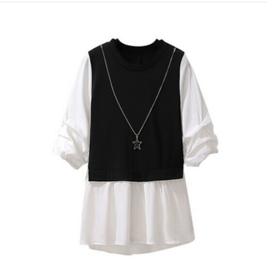Hot selling fake two-piece three-quarter sleeve shirt [White] [M-4XL size] (please contact customer service to confirm the delivery size after placing the order)