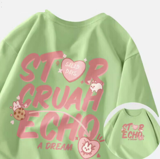Hot selling childlike style short-sleeved T-shirt [fruit green (love word)] [S-2XL size] (please contact customer service to confirm the delivery size after placing the order)