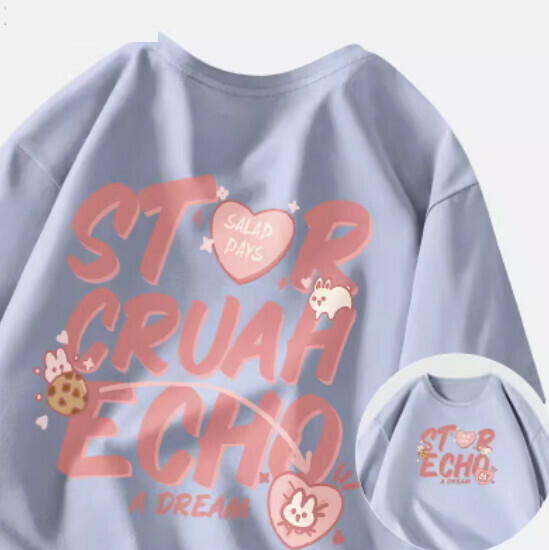 Hot selling childlike style short-sleeved T-shirt [light blue (love word)] [S-2XL size] (please contact customer service to confirm the delivery size after placing the order)
