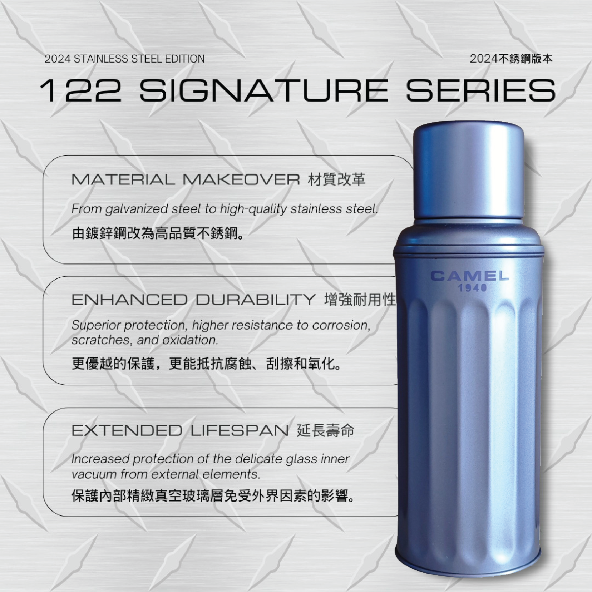 【Member Extra 5% off】Camel 駱駝牌 - 2024 STAINLESS STEEL EDITION  122 SIGNATURE 雙層真空玻璃膽保溫壺 450ml - Metal Purple (MP)