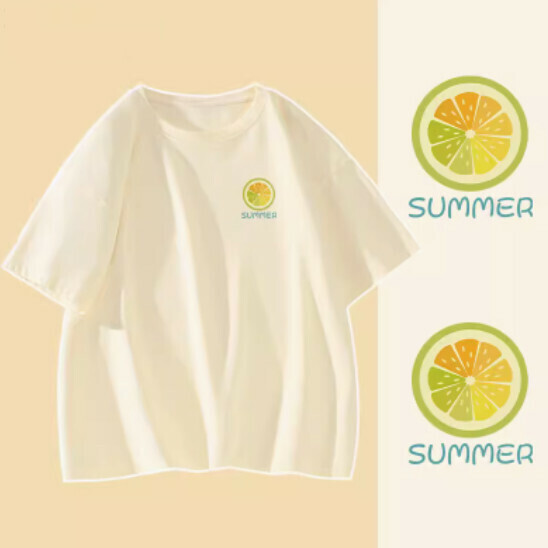 Hot selling pure cotton short-sleeved T-shirt [Milk White (Lime Fruit)] [S-2XL Size] (please contact customer service to confirm the delivery size after placing the order)