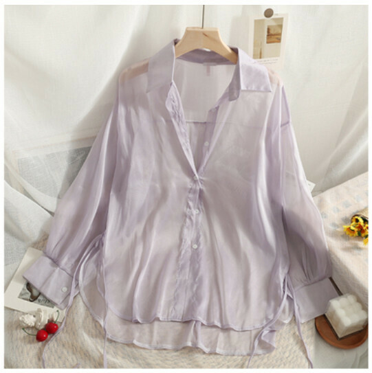 Roll-lapel LS shirt (purple) (one size)