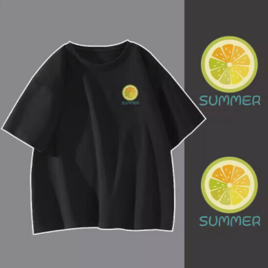 Hot selling pure cotton short-sleeved T-shirt [Black (Lime Fruit)] [S-2XL size] (please contact customer service to confirm the delivery size after placing the order)