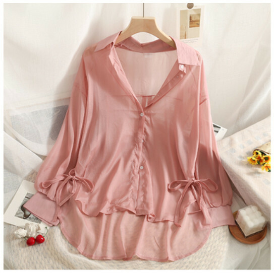 Roll-lapel LS shirt (pink) (one size)