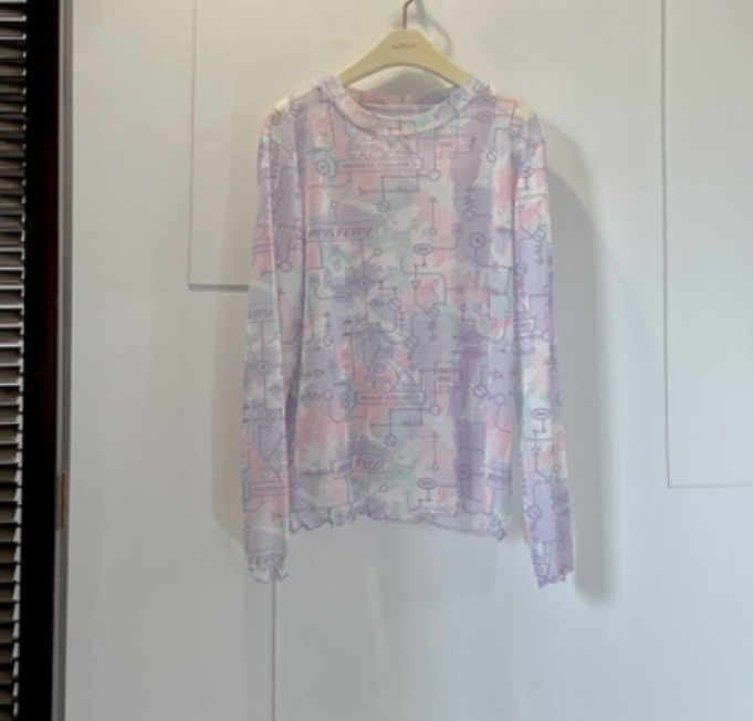 Ice Silk Sunscreen Long Sleeve Mesh T-Shirt Printed Base Layer (Tie-Dye Comics) (One Size)