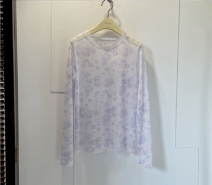 Ice Silk Sunscreen Long Sleeve Mesh T-Shirt Printed Base Layer (Smudge Flowers) (One Size)